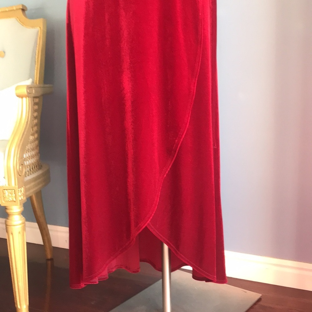 BHLDN red velvet short sleeves asymmetric wrap dress witchy goth fairy holidays - Picture 9 of 15